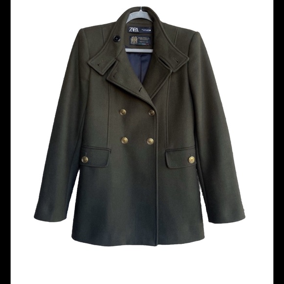 ZARA X MANTECO Italian Wool Army Green Double Breasted Pea Coat XL Blogger Favor - Picture 10 of 11
